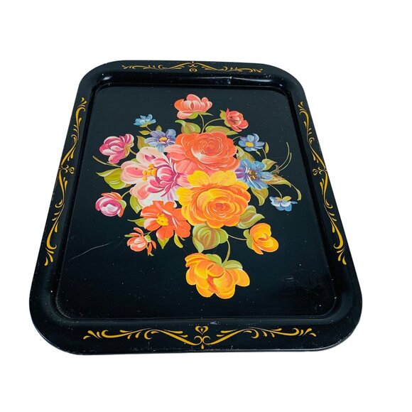 Rustic Floral Metal Serving Tray Decorative VTG Farmhouse Farmers Market Kitchen - Picture 5 of 14